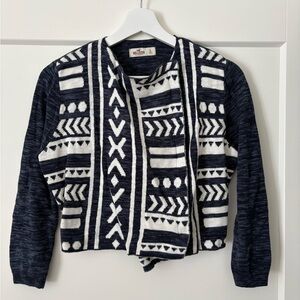 Hollister Denim Navy and White Geometric Cardigan